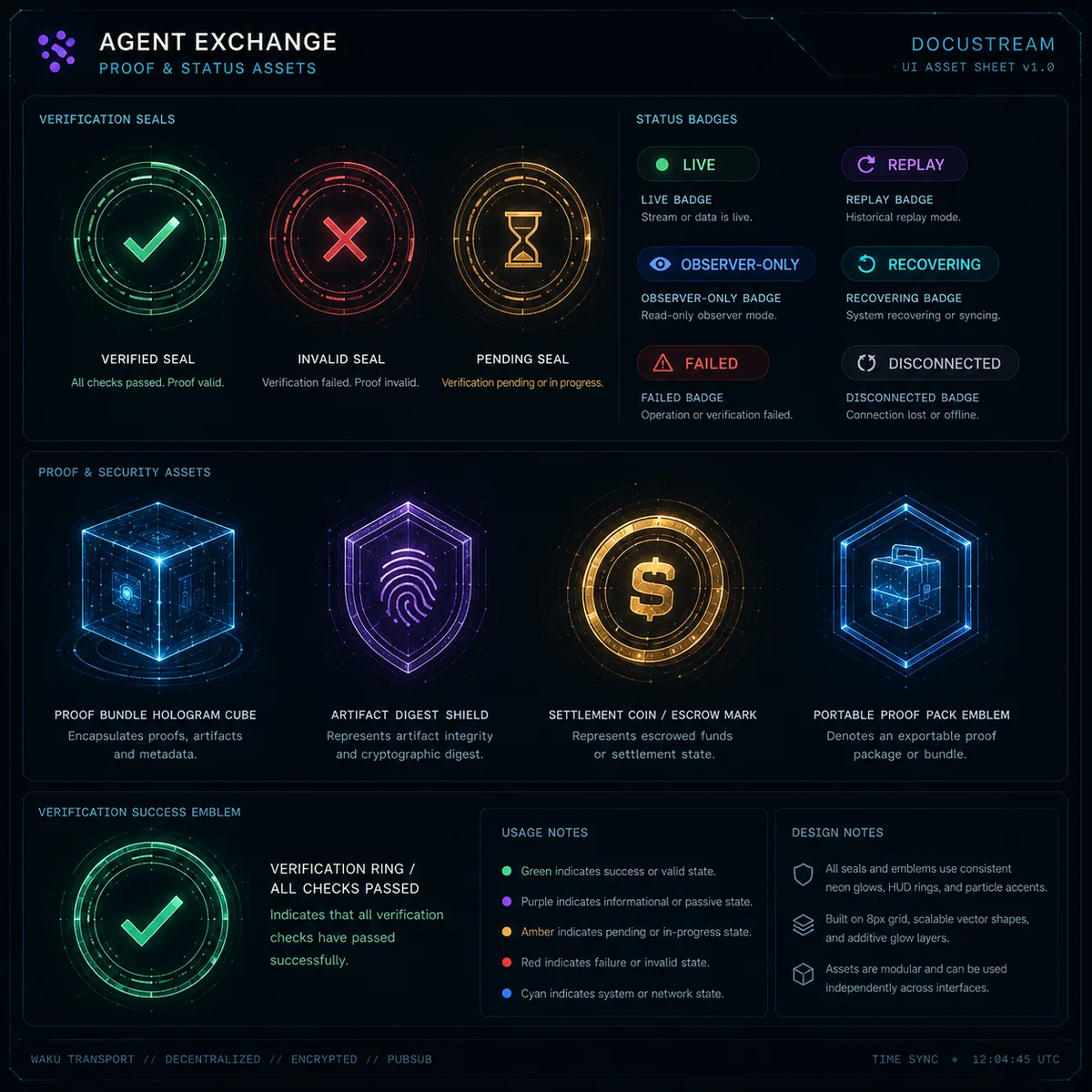 Agent Exchange proof verification seals and portable evidence assets